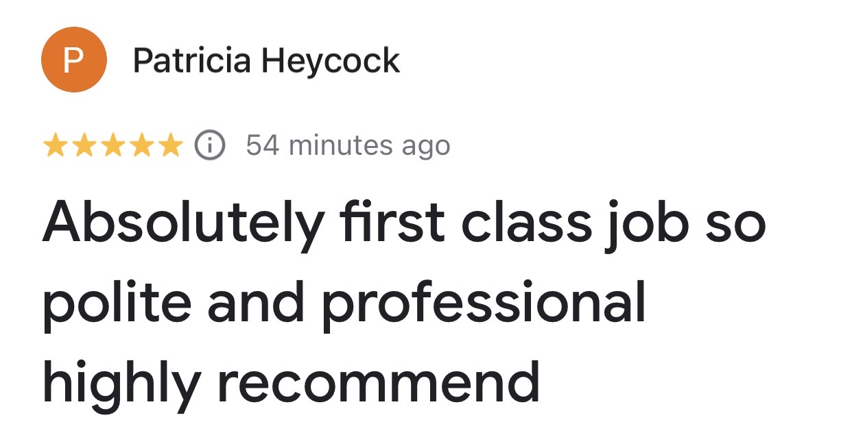 Five-star Google customer review from Patricia Heycock