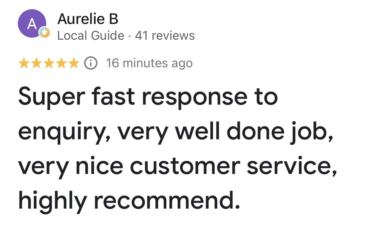 Five-star Google customer review from Aurelie B