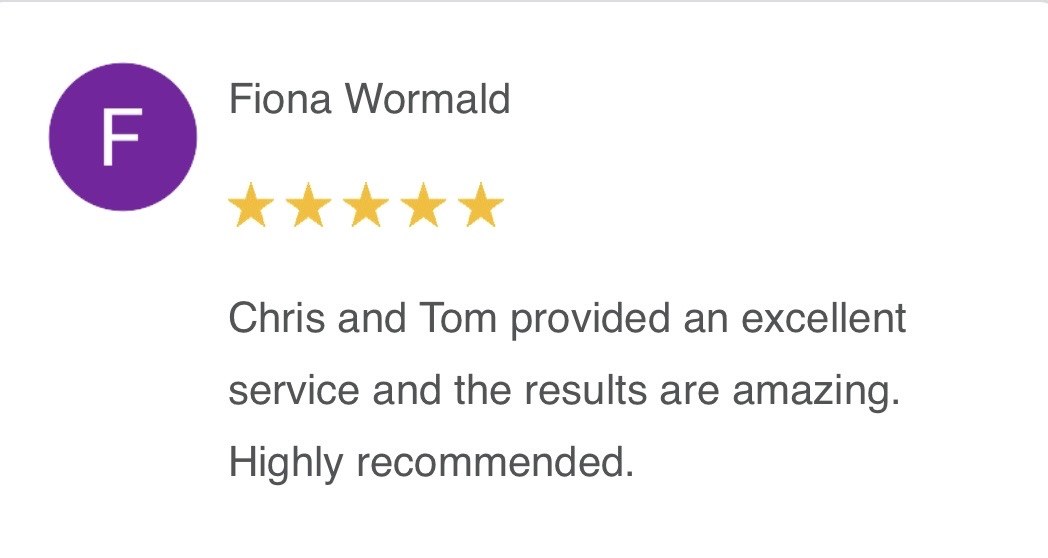 Five-star Google customer review from Fiona Wormald