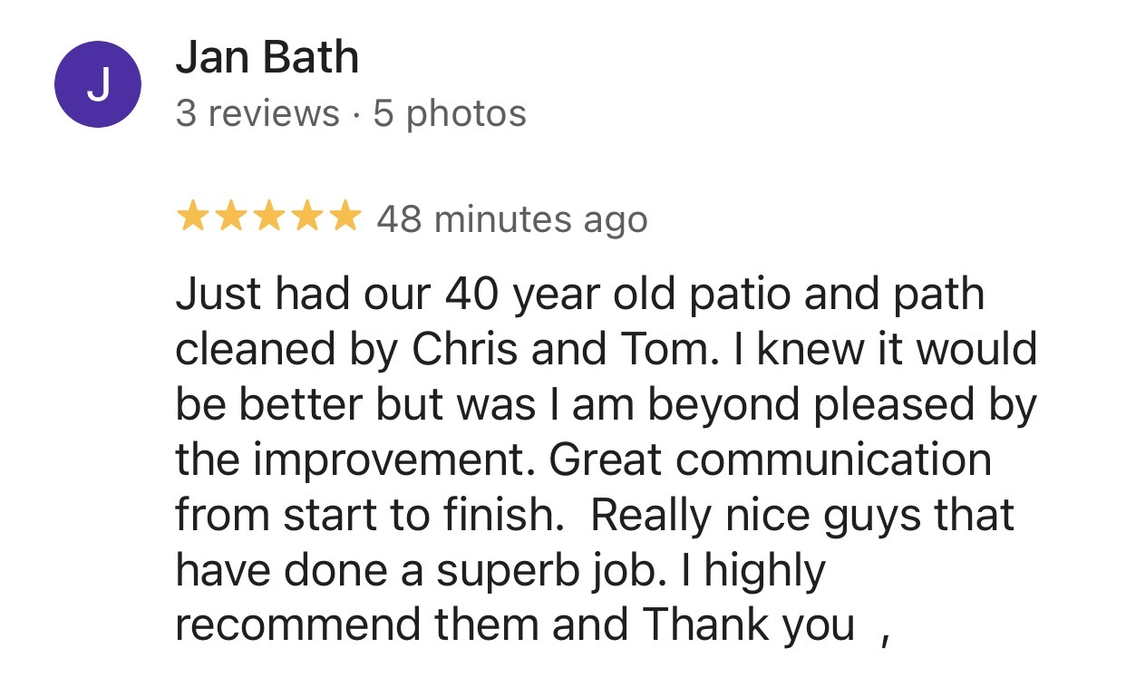 Five-star Google customer review from Jan Bath