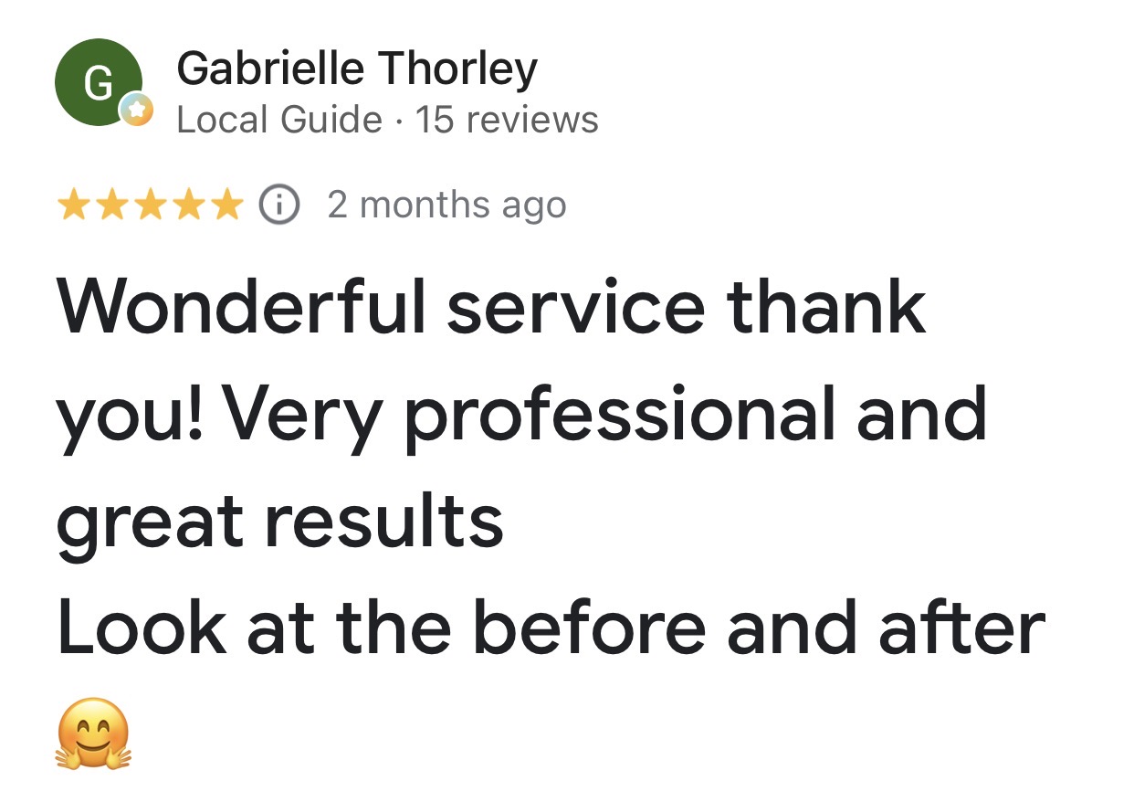 Five-star Google customer review from Gabrielle Thorley
